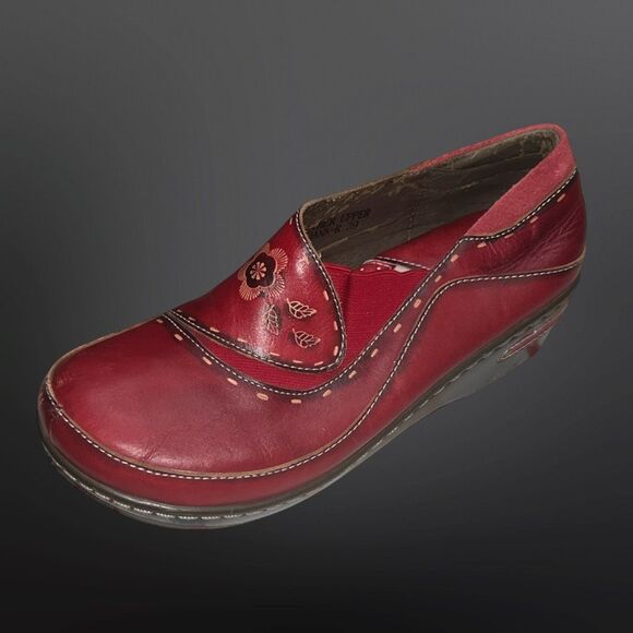 L'ARTISTE Burbank Red Leather Clogs Size 39 US 8.5 9 - Picture 1 of 8
